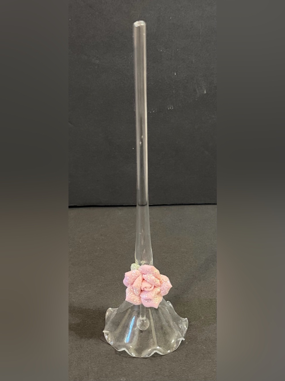 Glass Flute Pink Flower Bell Rose Tall Stem Feminine Art Floral Garden Love